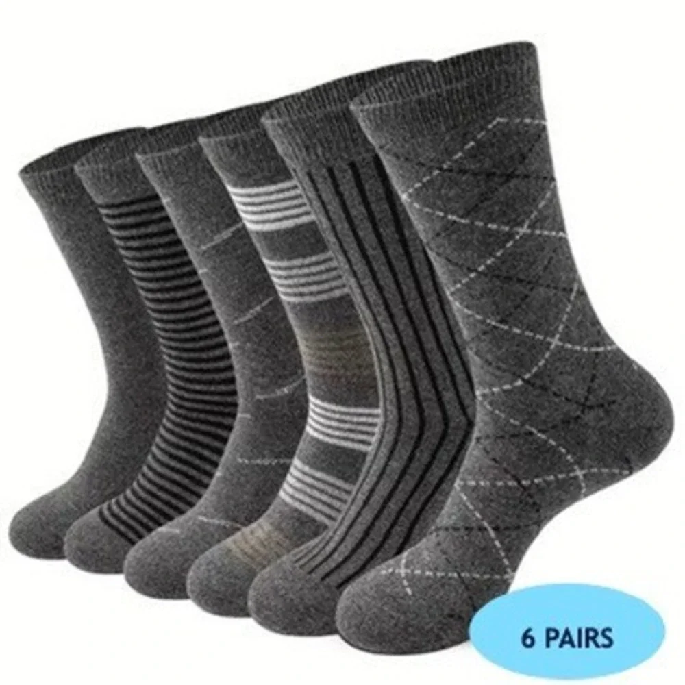Men's Argyle Diamond Dress Socks Cotton Blend Retro Vintage Vibes 6 Pairs OS NEW